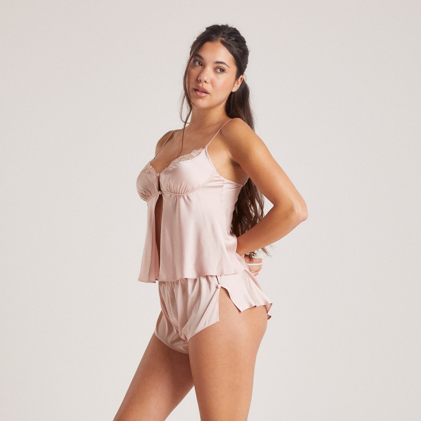 Bow Satin Cami Pajama Top - Blush