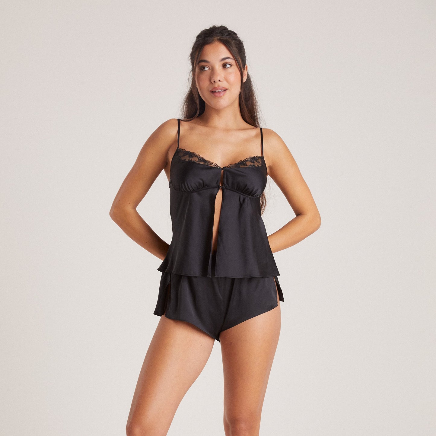 Bow Satin Cami Pajama Top - Black