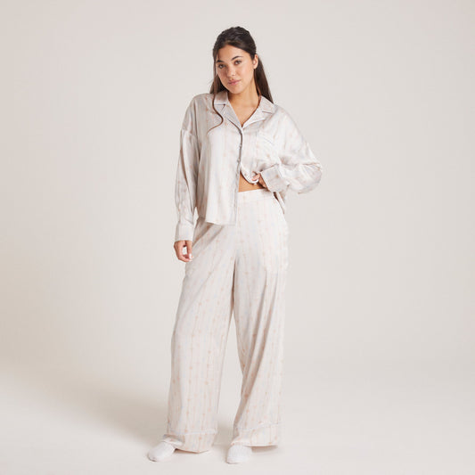 Bow Satin Pajama Pants - Pearl