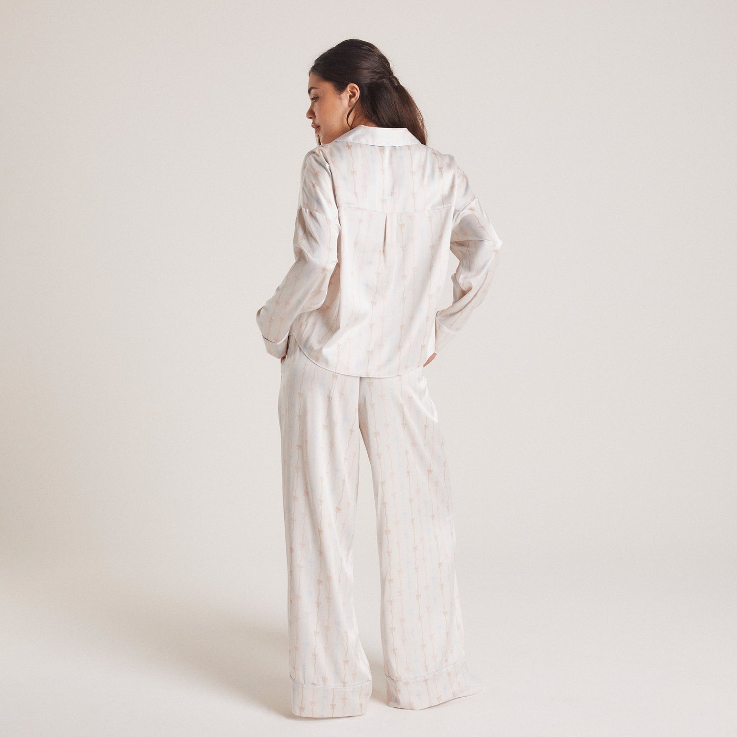 Bow Satin Pajama Pants - Pearl