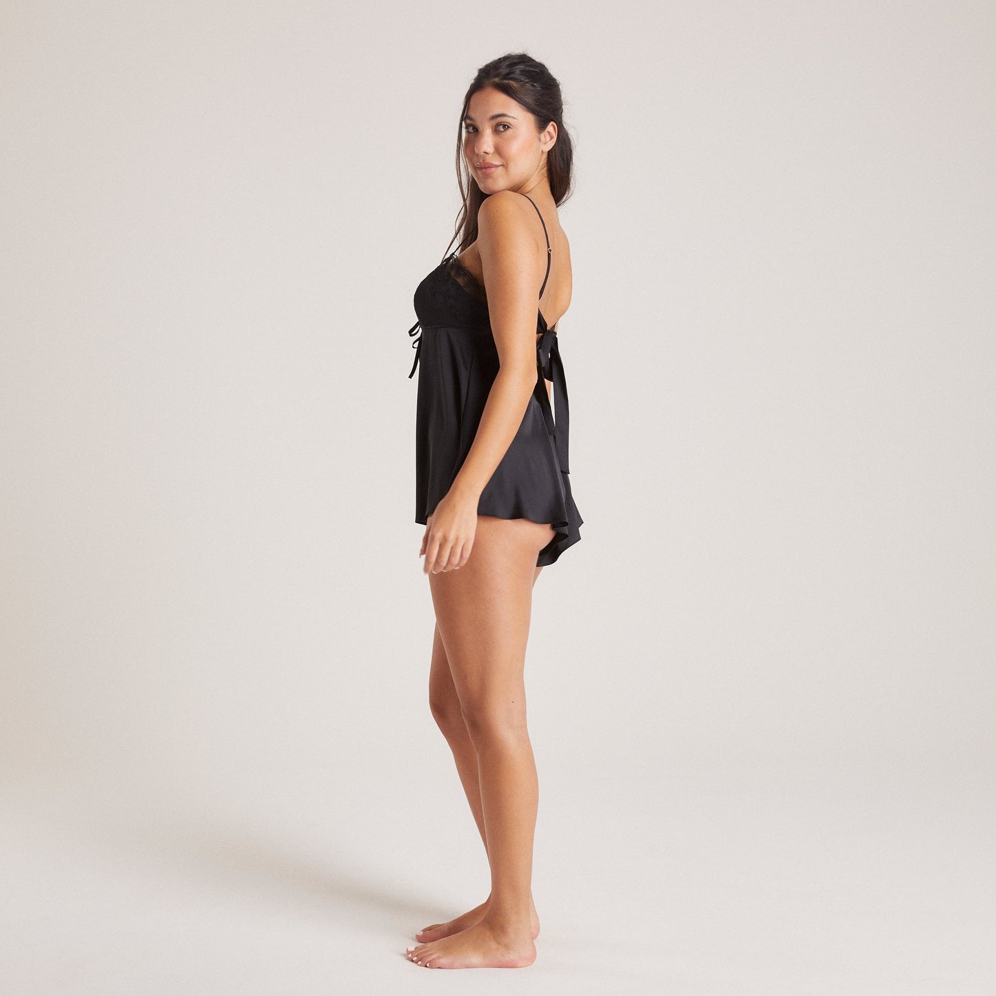 Bow Satin Teddy - Black
