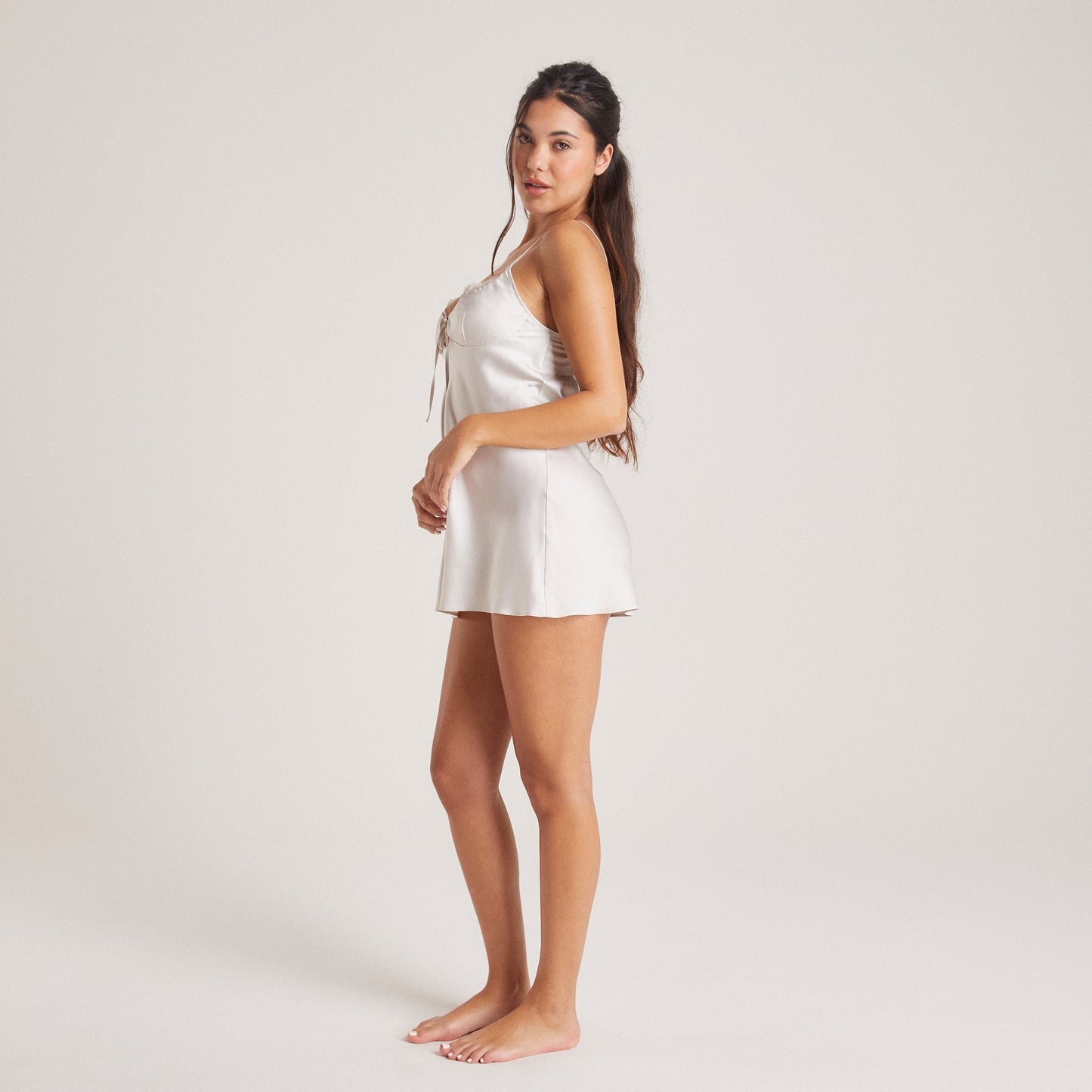 Bow Satin Nightdress - Pearl